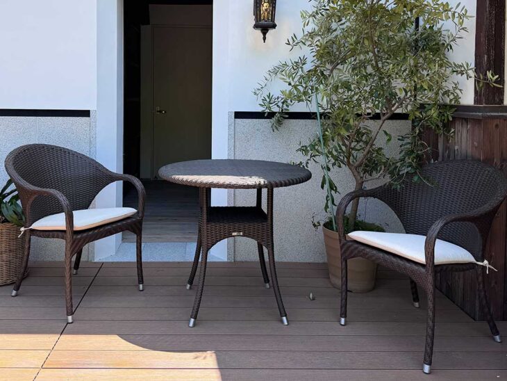 希少！マルニmaruni ラタン籐コーヒーテーブル肘付き椅子3点セット