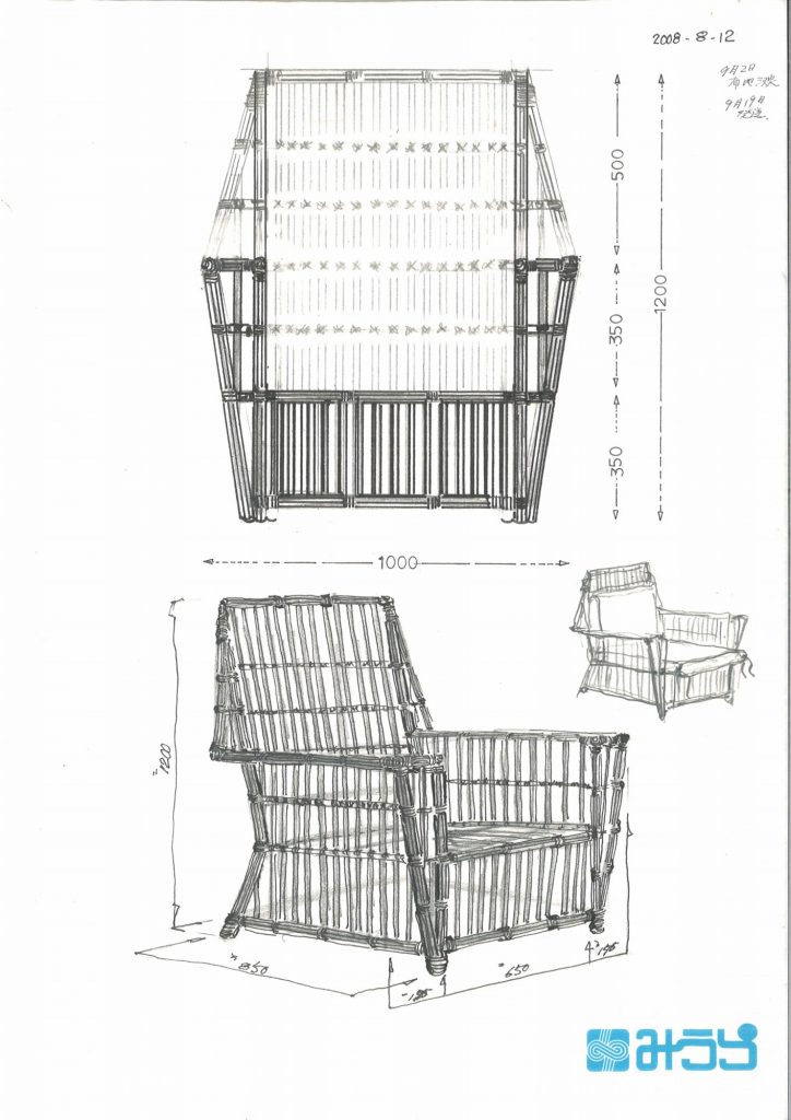 NHKドラマスペシャル「白洲次郎」で使われた籐椅子の手描き図