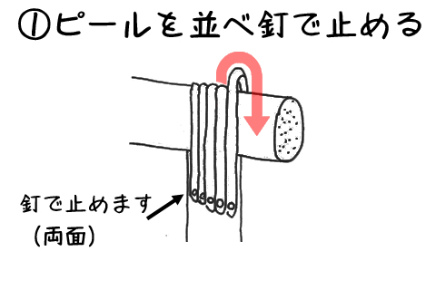 ①ピールを並べ釘で止める