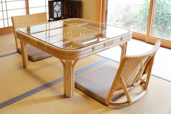 籐テーブル✖️ガラストップの大型炬燵