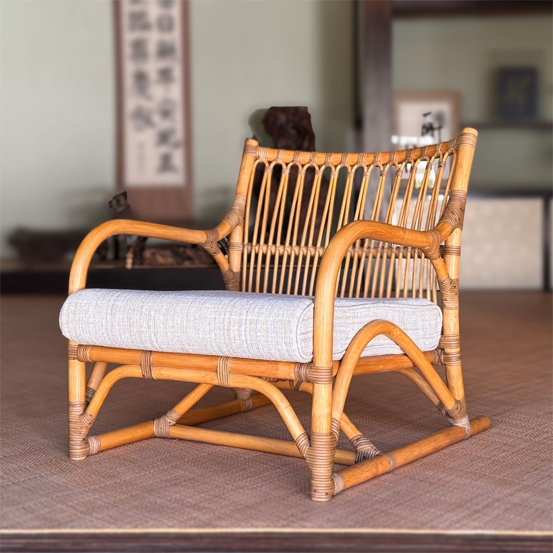 昭和レトロ☆クッション付き高級ラタンチェア② ラタンアームチェア